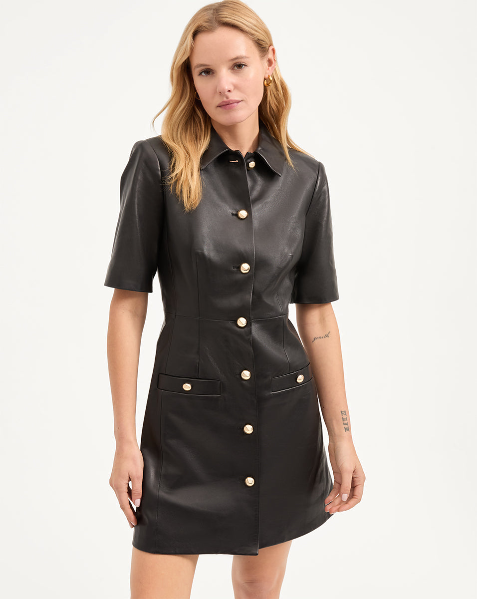 Veronica Beard Paige Leather Dress - Black