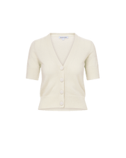 Veronica Beard Cream short-sleeve knit cardigan with v-neck and four