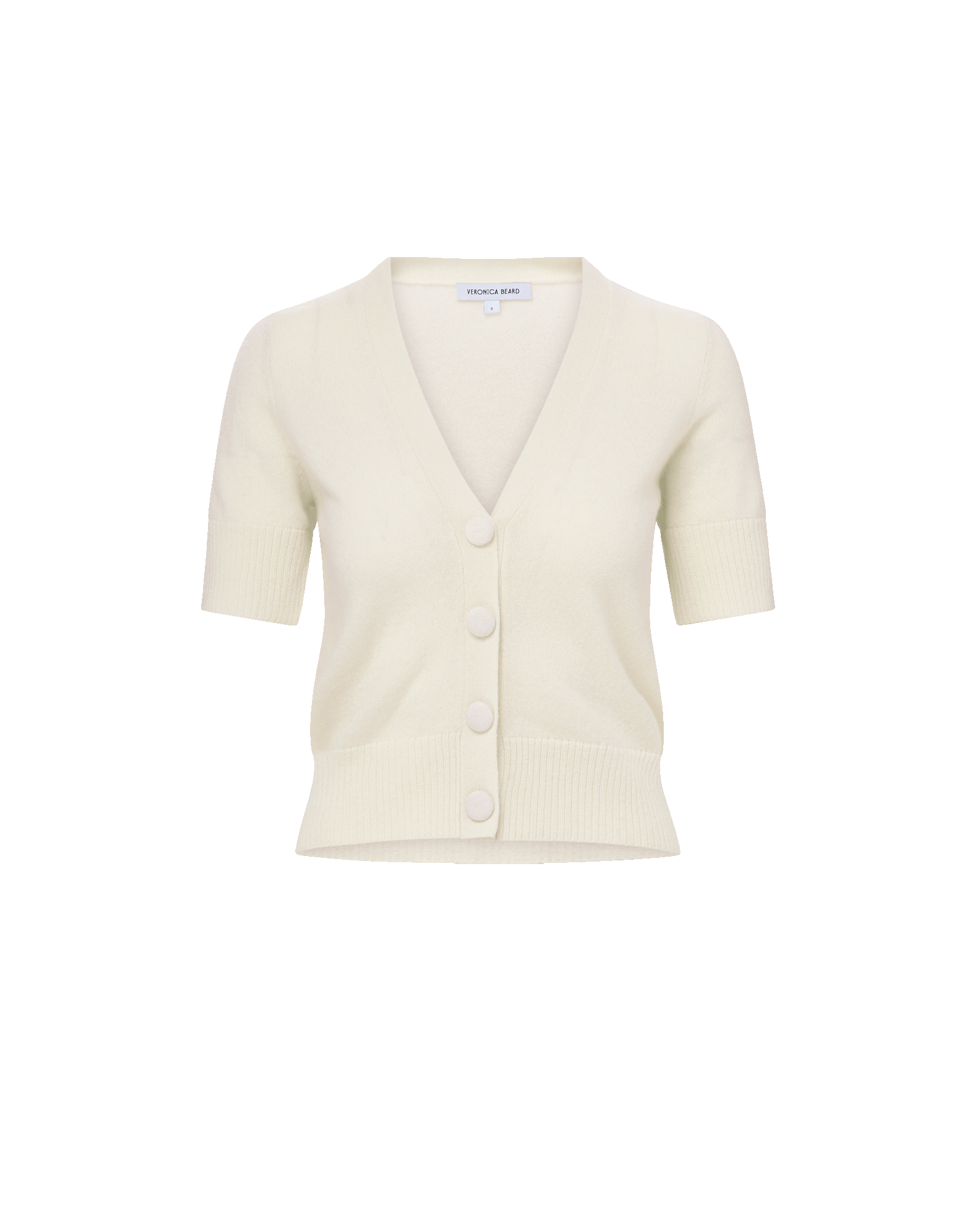 Solene Short-Sleeve Cashmere Cardigan in Ivory | Veronica Beard