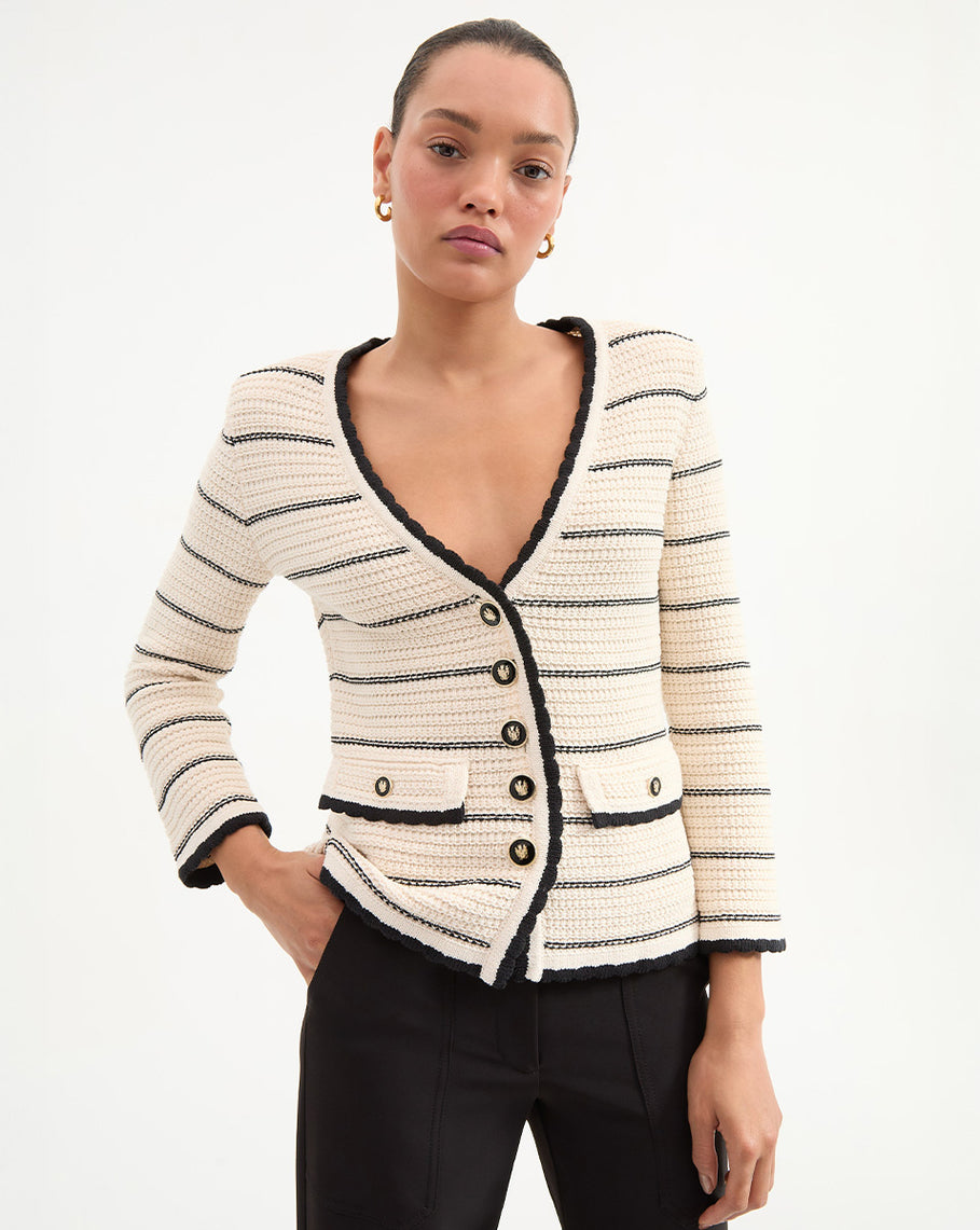 Veronica Beard Claudine Knit Jacket in Off White/Pink Clay