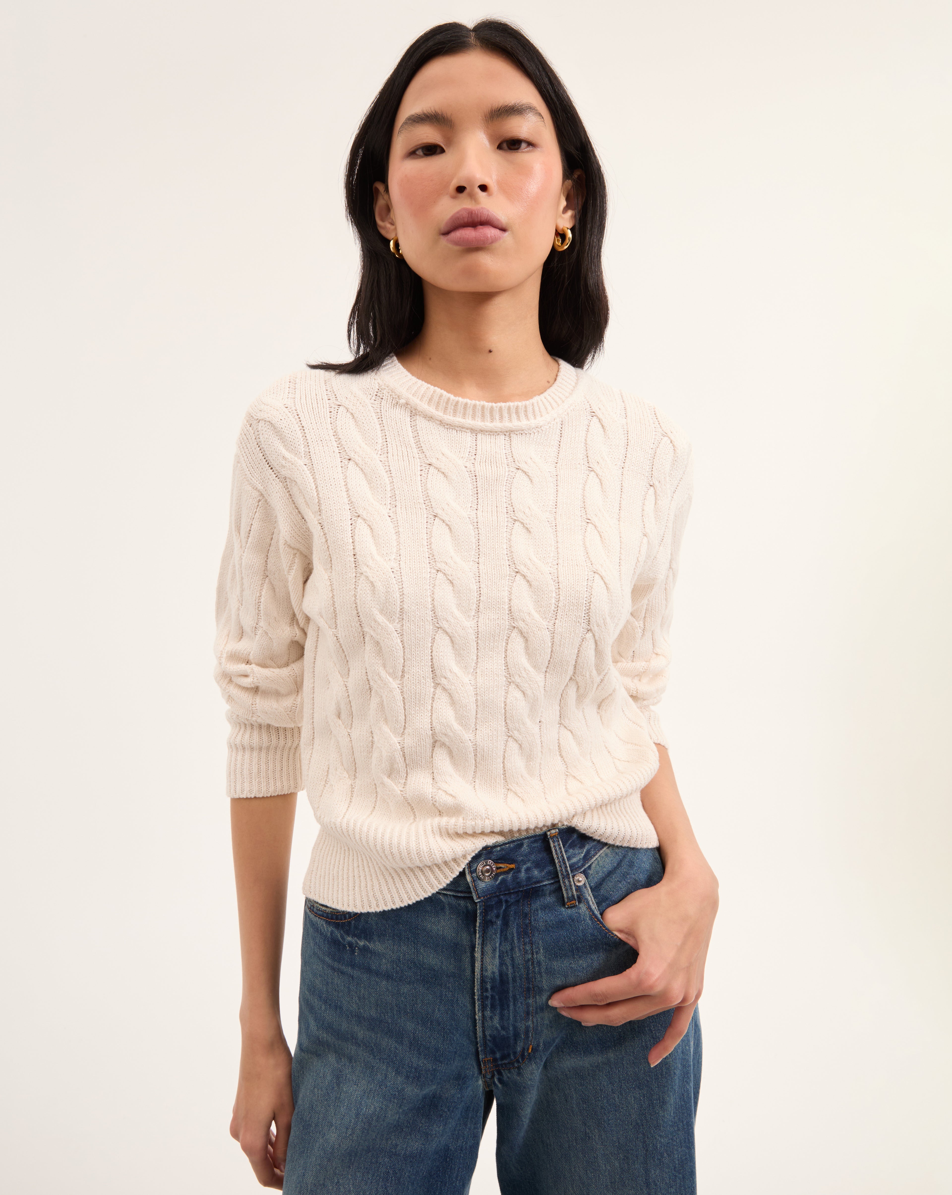 Veronica Beard Eleanor Cable Knit Pullover - Off-White