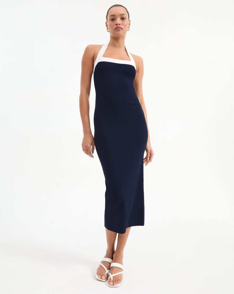 Veronica Beard Christa Halter Neck Dress - Navy
