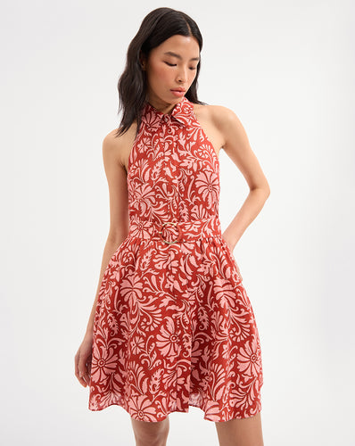 Veronica Beard Beau Linen Dress - Dark Persimmon Multi