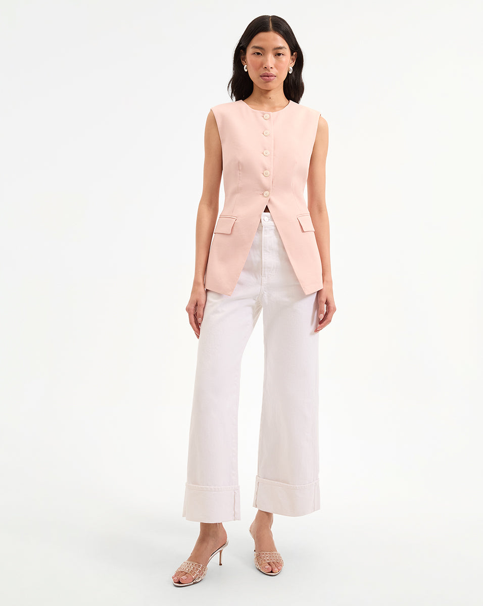 Veronica Beard Taylor Cuffed Cropped Wide-Leg Jean - White