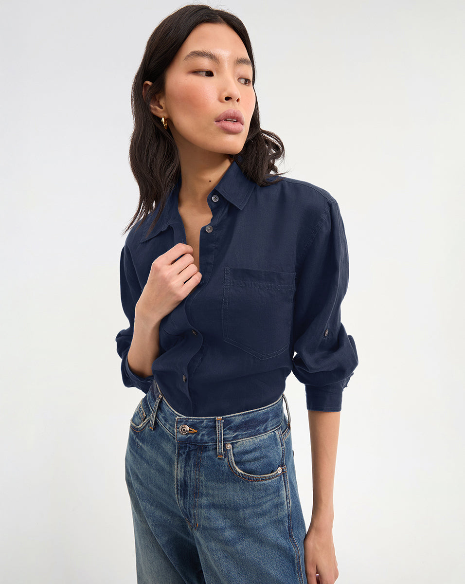 Veronica Beard Gil Linen Shirt - Navy