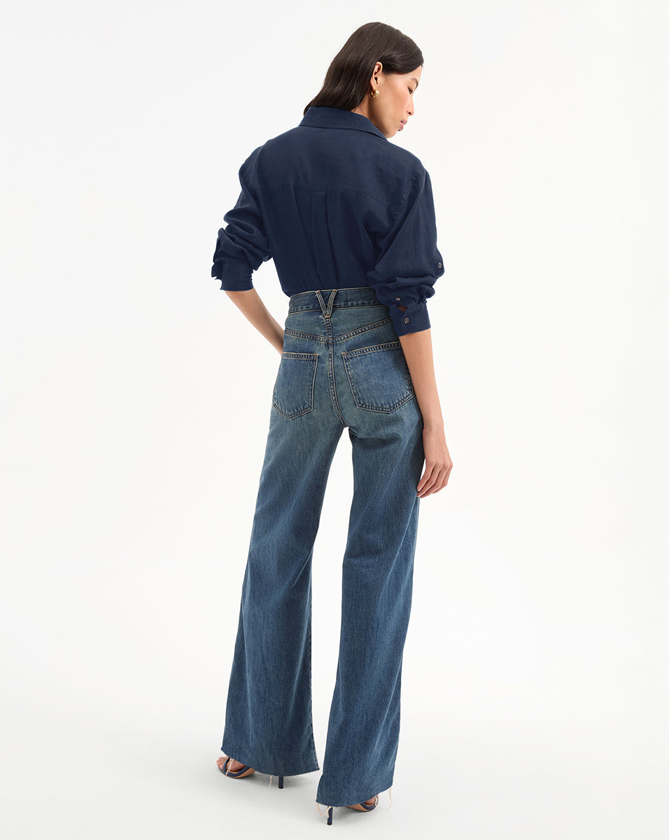 Veronica Beard Gil Linen Shirt - Navy