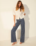 Veronica Beard Taylor Diamond Printed Wide-Leg Jean - Blue Diamond