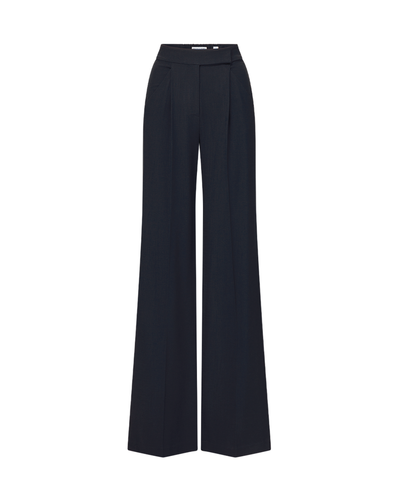 Veronica Beard Black wide-leg trousers with pleated front details.