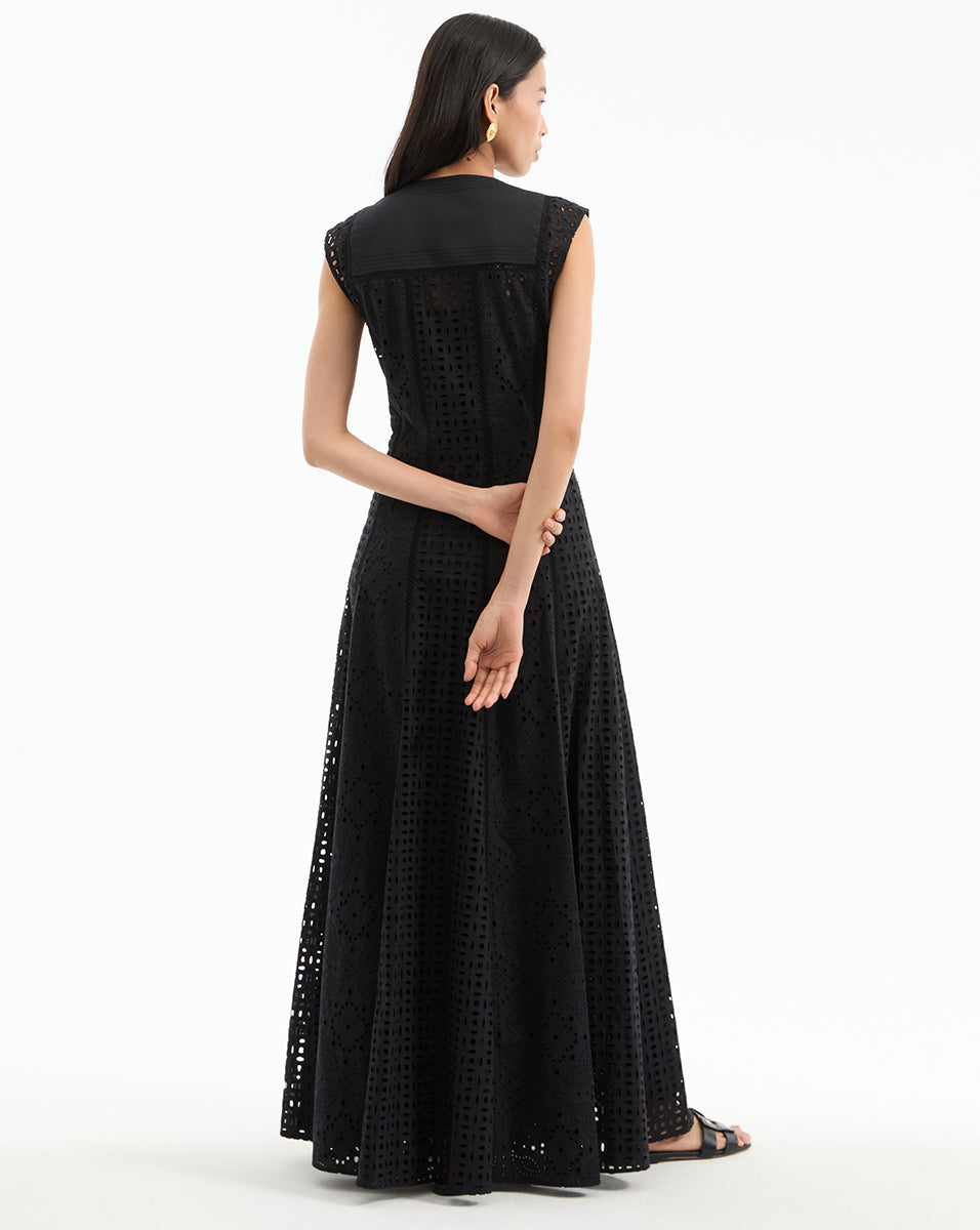 Alina Eyelet Maxi Dress in Black | Veronica Beard