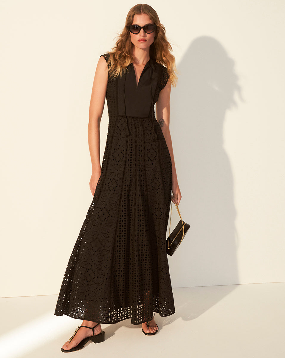Alina Eyelet Maxi Dress in Black | Veronica Beard