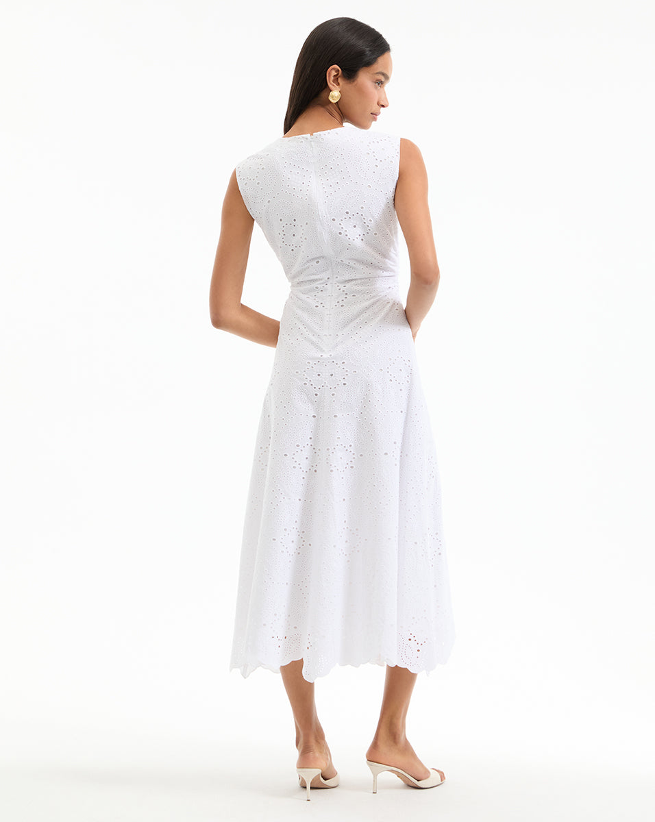Veronica Beard Aven Eyelet Midi Dress - White
