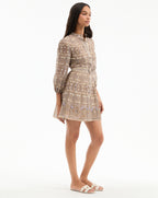 Veronica Beard Kumar Silk-Linen Mini Dress - Stone Khaki Multi