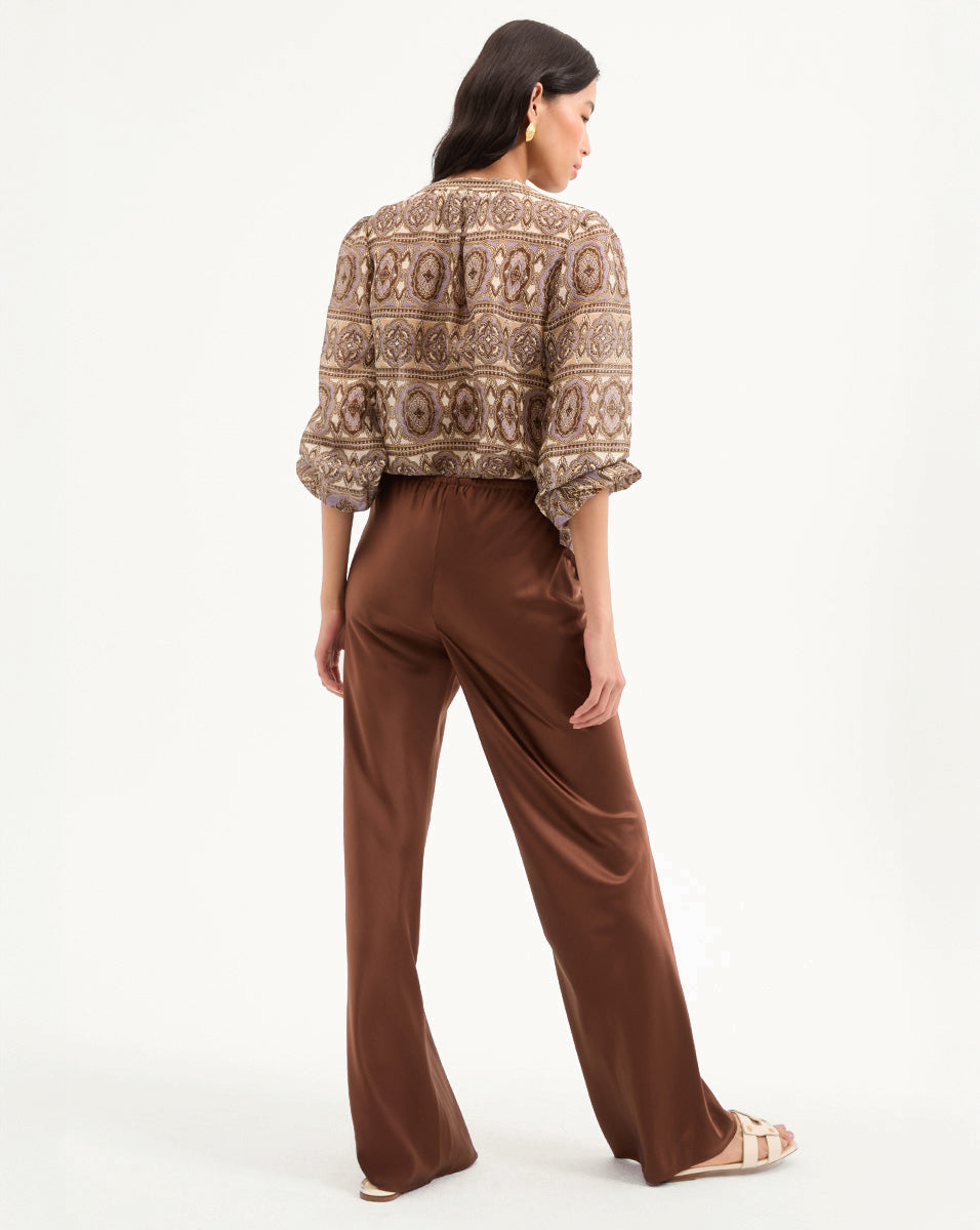 Veronica Beard Ashlynn Silk-Linen Blouse - Stone Khaki Multi