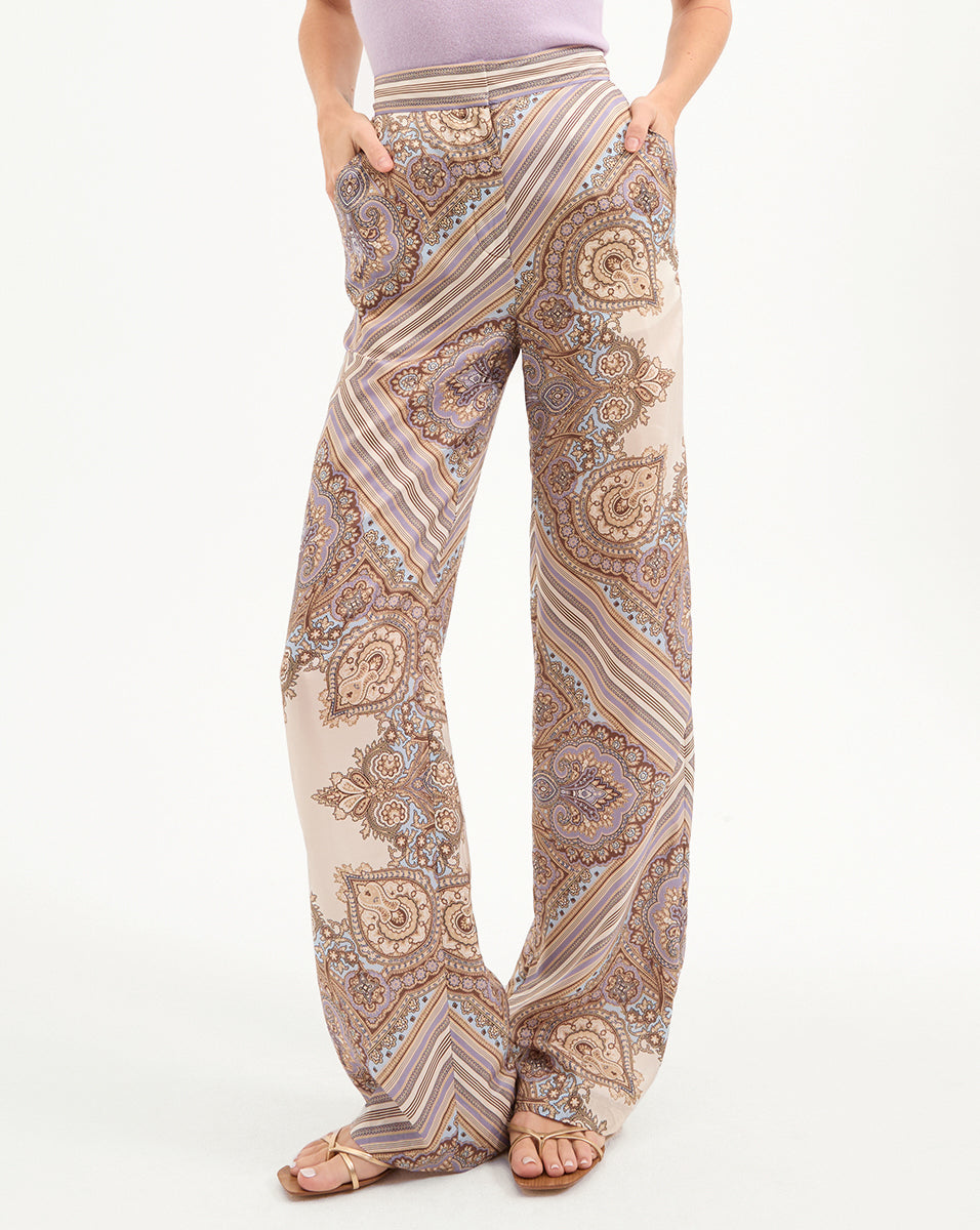 Veronica Beard Grigore Silk Pant - Stone Khaki Multi