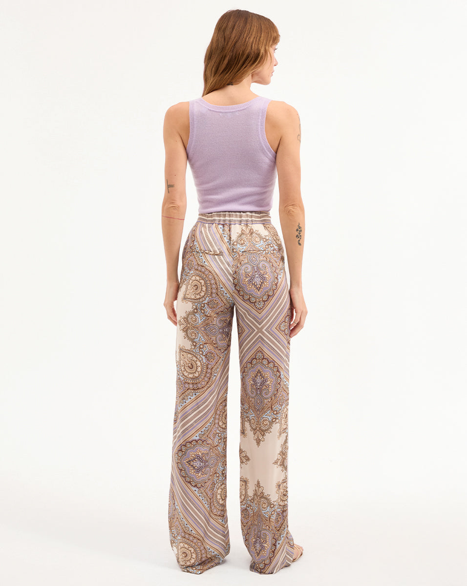 Veronica Beard Grigore Silk Pant - Stone Khaki Multi