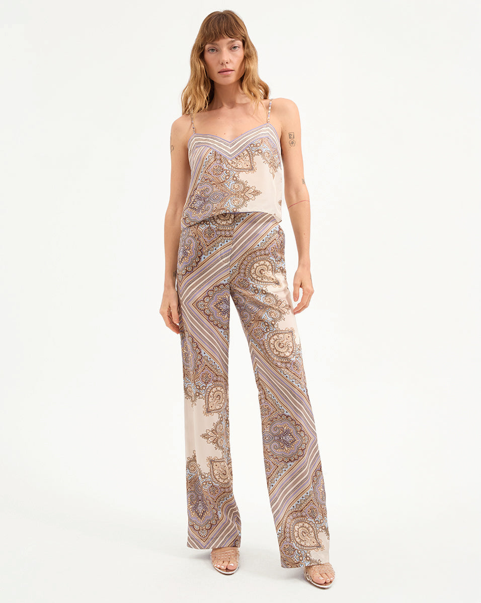 Veronica Beard Grigore Silk Pant - Stone Khaki Multi