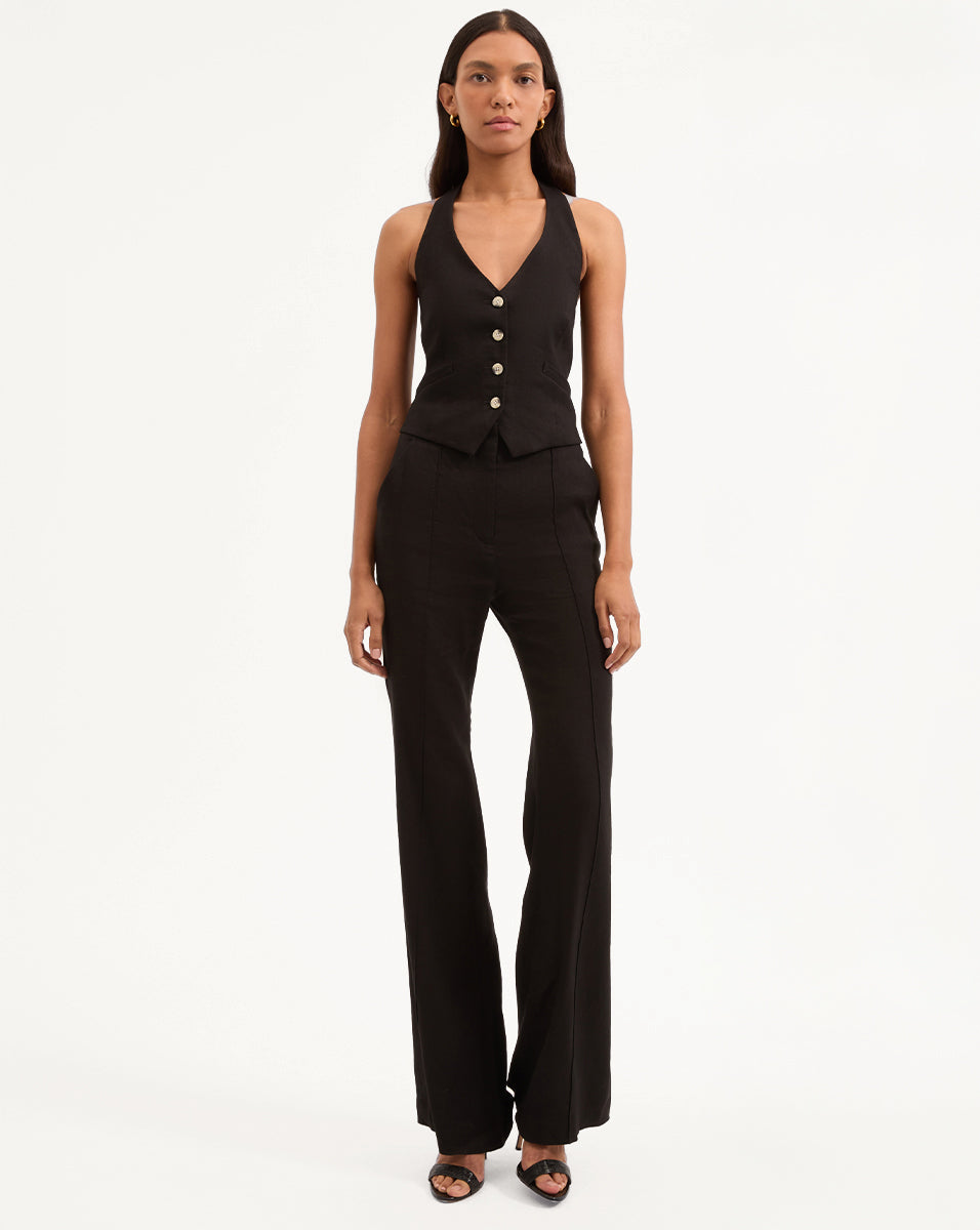 Arabella Stretch-Linen Vest in Black | Veronica Beard