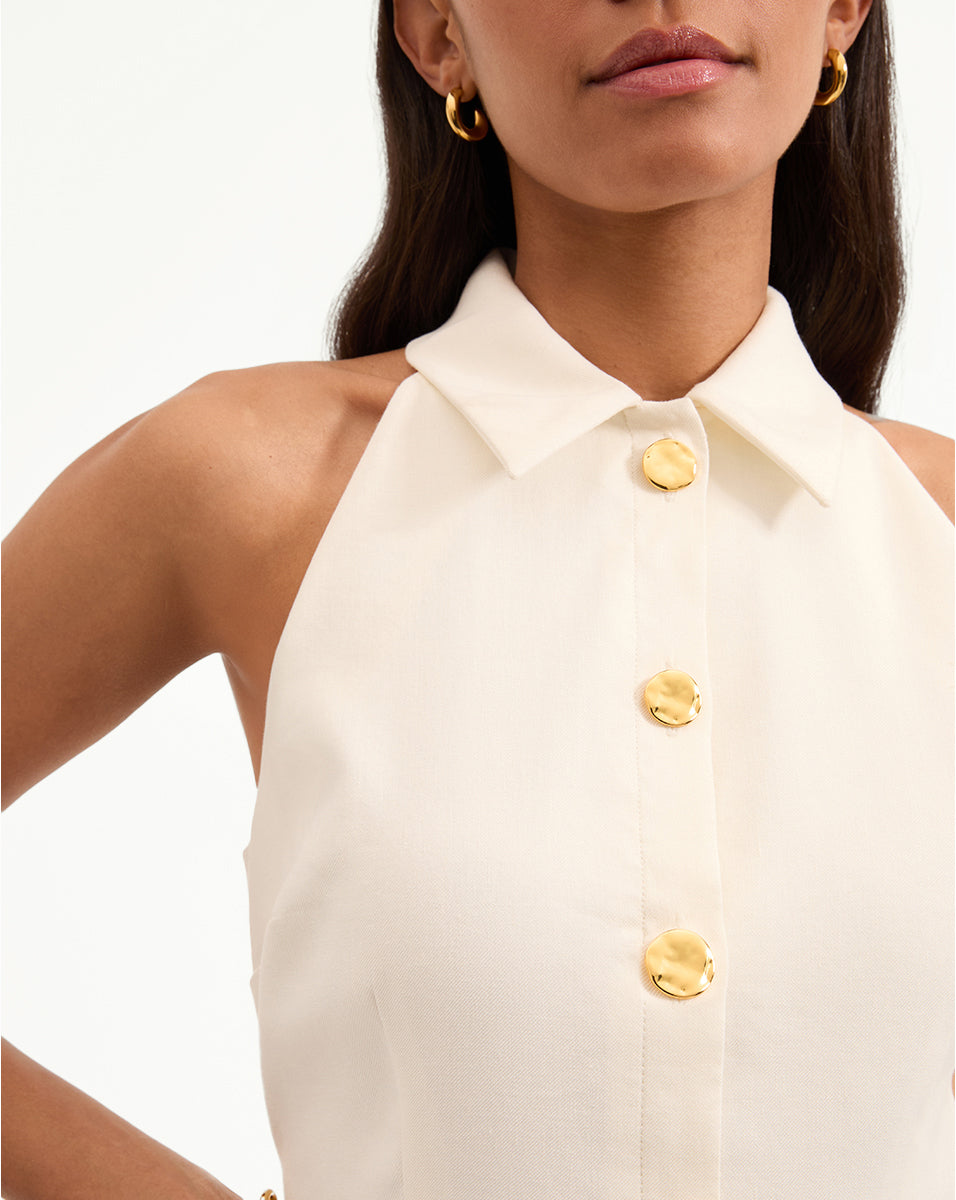 Roxanne Stretch-Linen Mini Dress in Dove