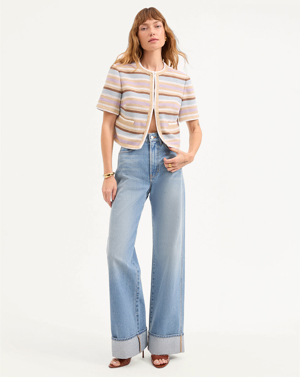 Wyatt Short-Sleeve Jacket in Stone Khaki Multi | Veronica Beard