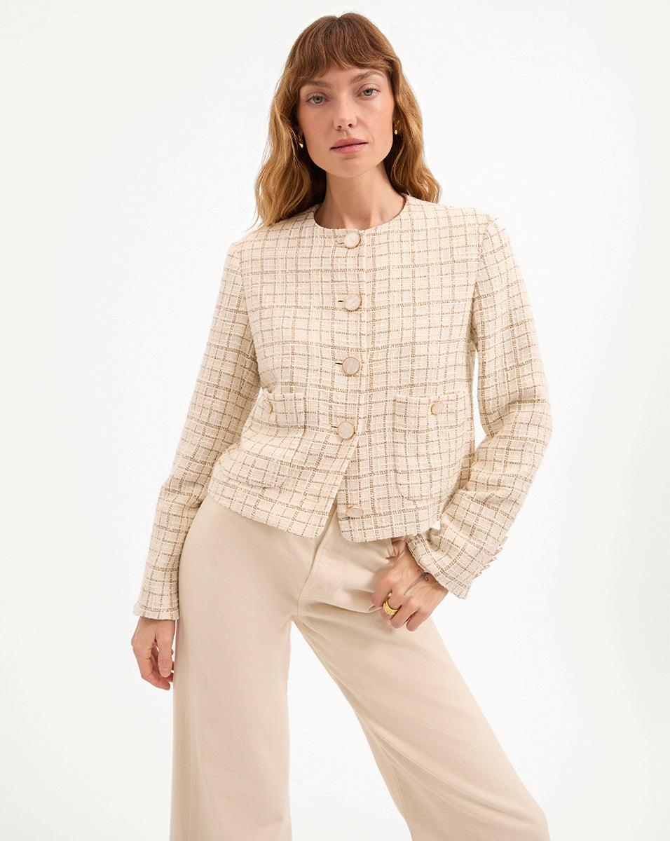 Veronica Beard Andrea Metallic Tweed Jacket - Dove/Gold Lurex