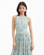 Veronica Beard Yardley Pleated Maxi Dress - Powder Blue Multi
