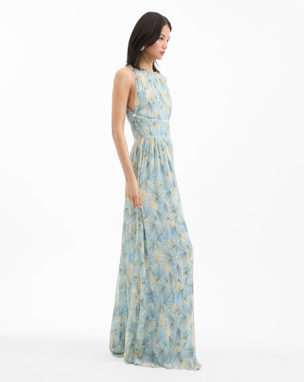 Veronica Beard Yardley Pleated Maxi Dress - Powder Blue Multi
