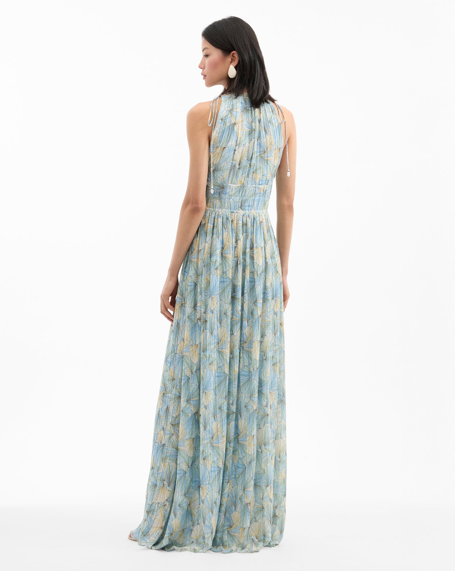 Veronica Beard Yardley Pleated Maxi Dress - Powder Blue Multi