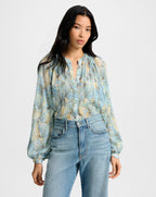 Veronica Beard Fennel Pleated Button-Down - Powder Blue Multi