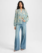 Veronica Beard Fennel Pleated Button-Down - Powder Blue Multi