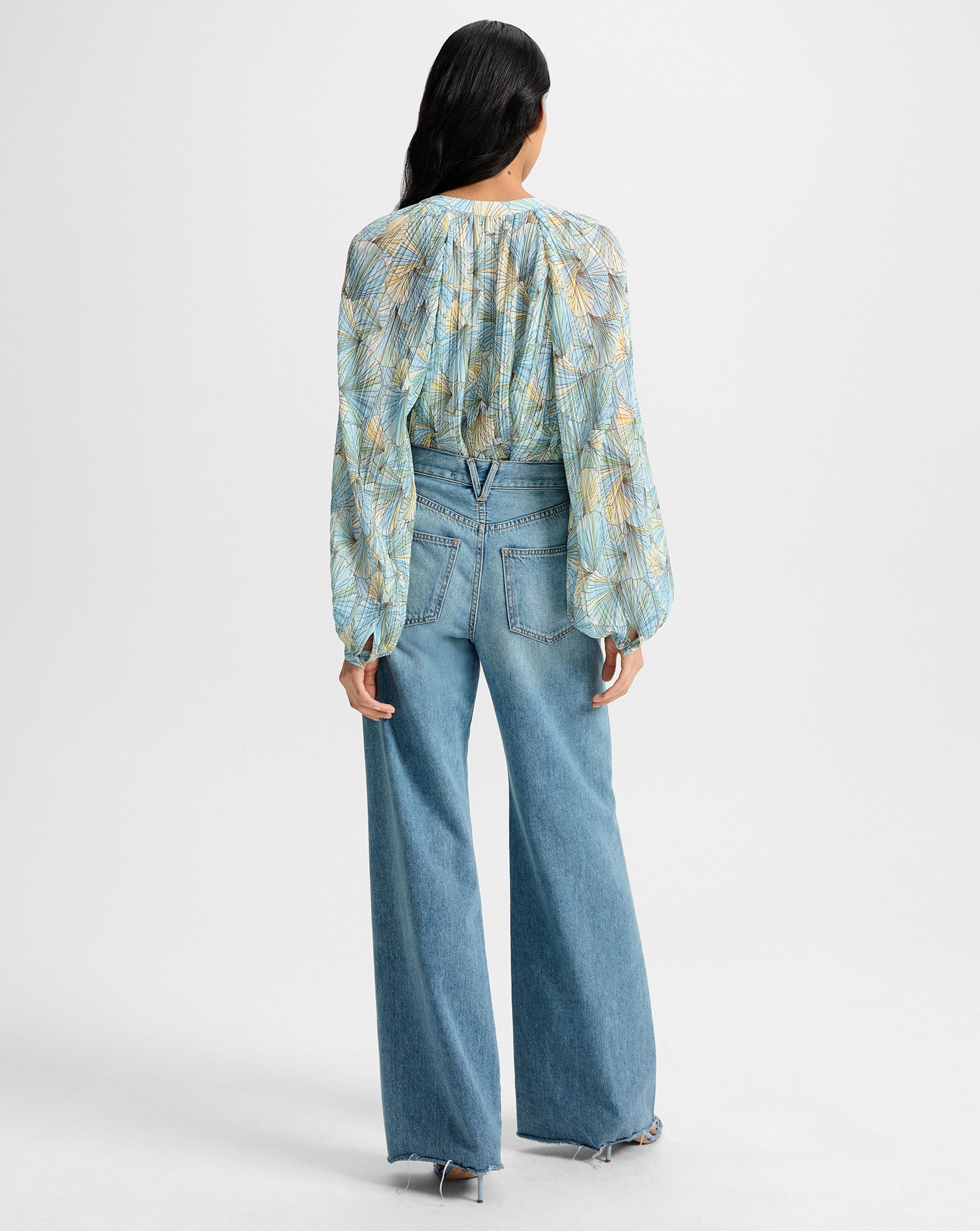 Veronica Beard Fennel Pleated Button-Down - Powder Blue Multi
