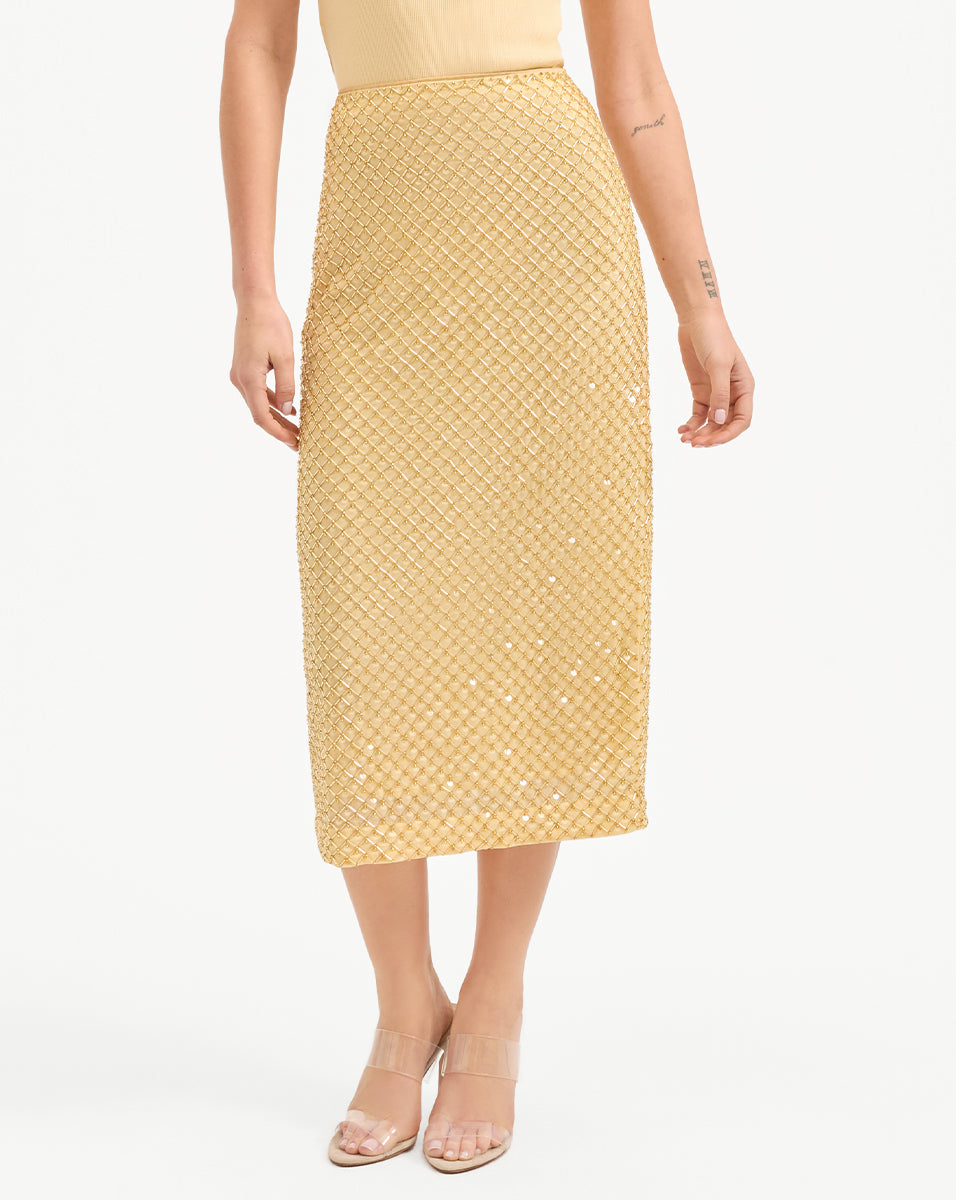 Veronica Beard Allora Beaded Midi Skirt - Chamomile