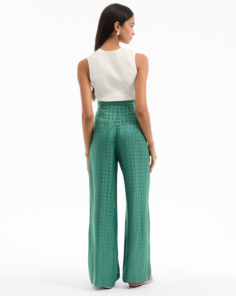 Colter Wide-Leg GeometricPant in Clover | Veronica Beard