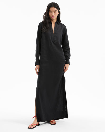 Veronica Beard Moore Linen Maxi Dress - Black