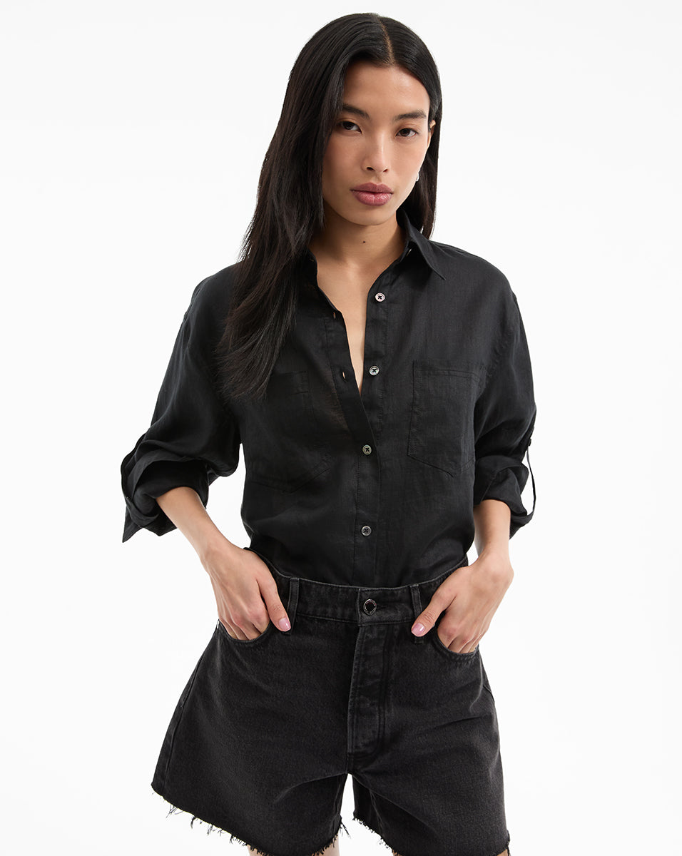 Gil Linen Shirt in Black | Veronica Beard