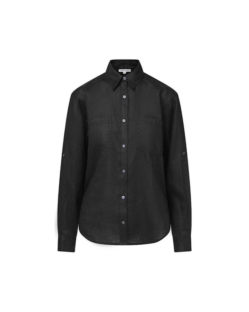 Veronica Beard Gil Linen Shirt - Black