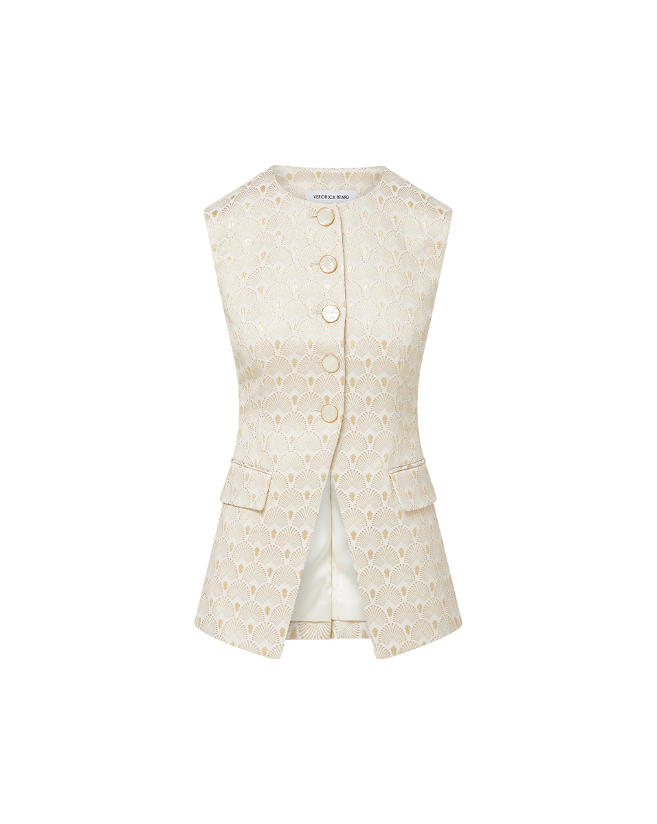 Veronica Beard Lois Gold-Print Vest - Off-White/Gold