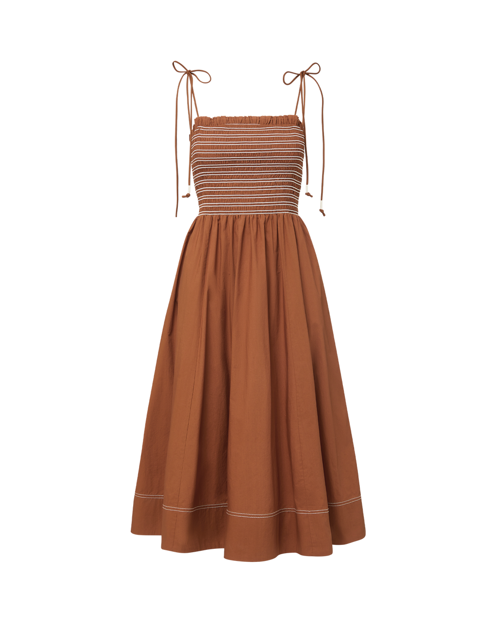 Veronica Beard Kaela Smocked Midi Dress Whisky