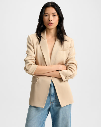 Veronica Beard Long and Lean Satin Dickey Jacket - Stone Khaki
