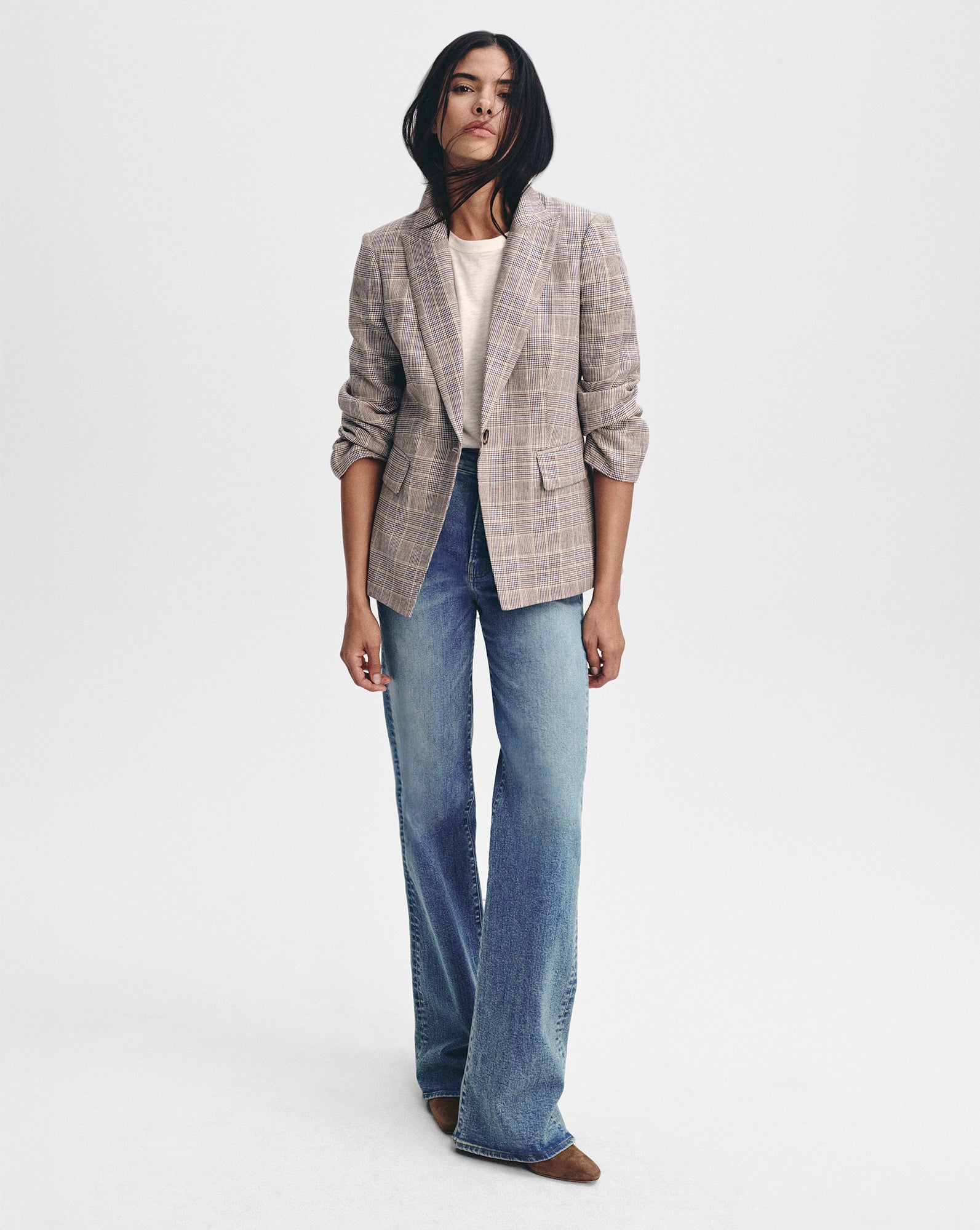 Obie Linen Dickey Jacket in Off White Plaid Multi | Veronica Beard