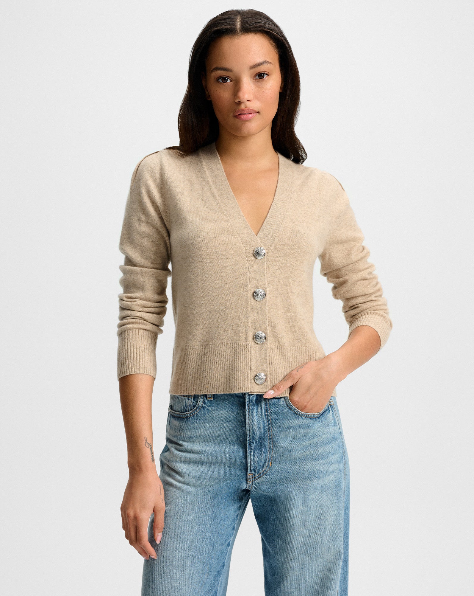 Solene cashmere cardigan in oatmeal veronica beard