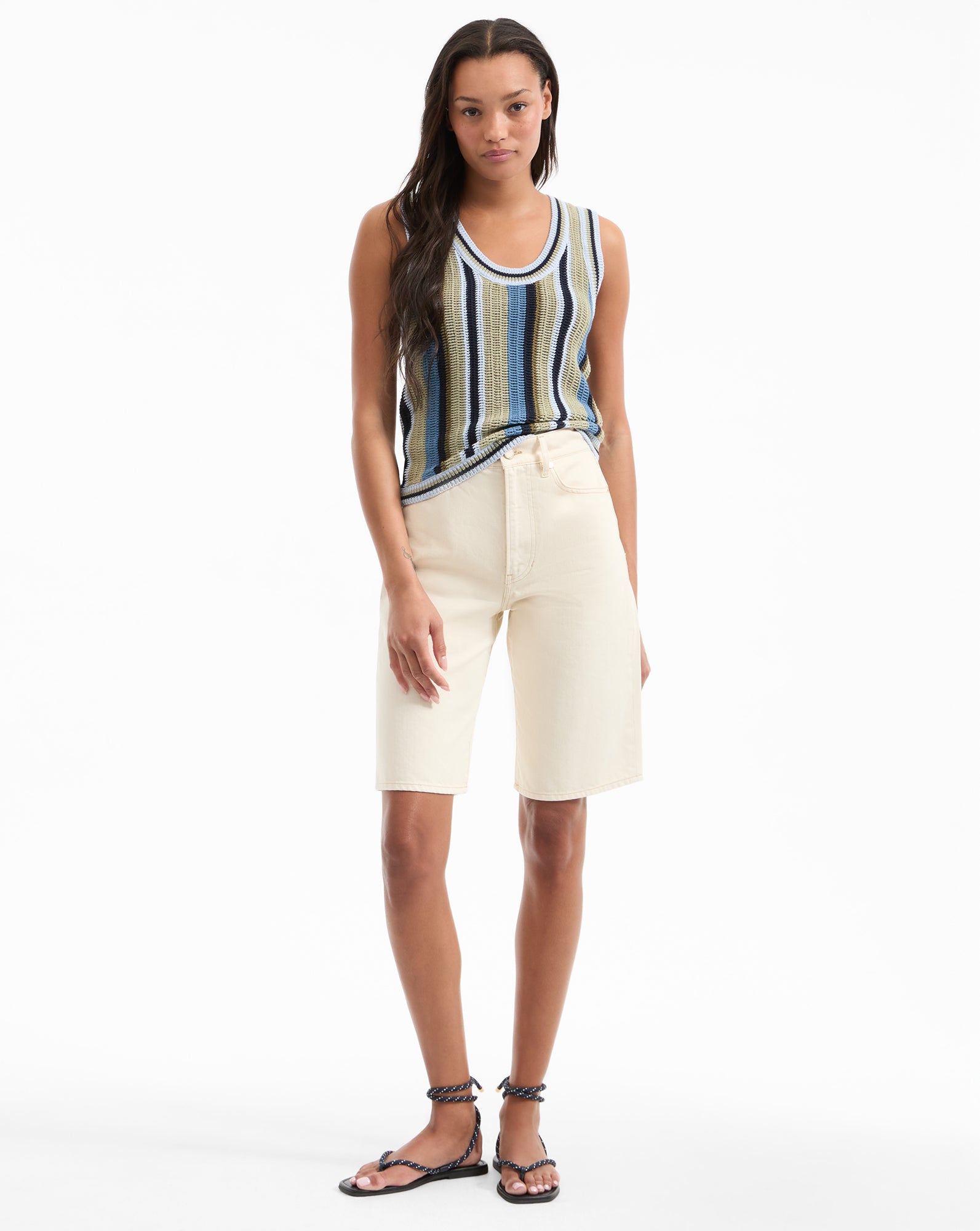 Veronica Beard Neveah Knit Tank Top - Stone Army/Lake Mist Multi