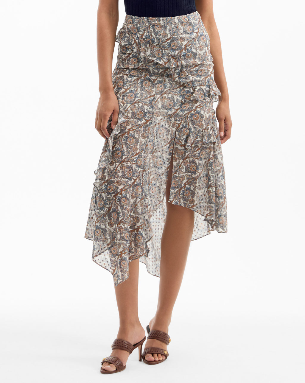 Veronica Beard Eleonora Silk Midi Skirt - Dove White Multi