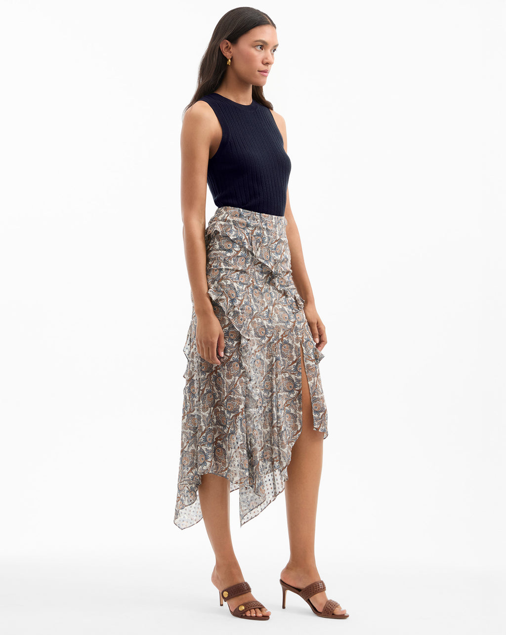 Veronica Beard Eleonora Silk Midi Skirt - Dove White Multi