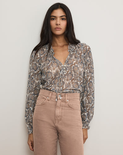 Veronica Beard Hickory Silk Blouse - Dove White Multi