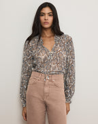 Veronica Beard Hickory Silk Blouse - Dove White Multi