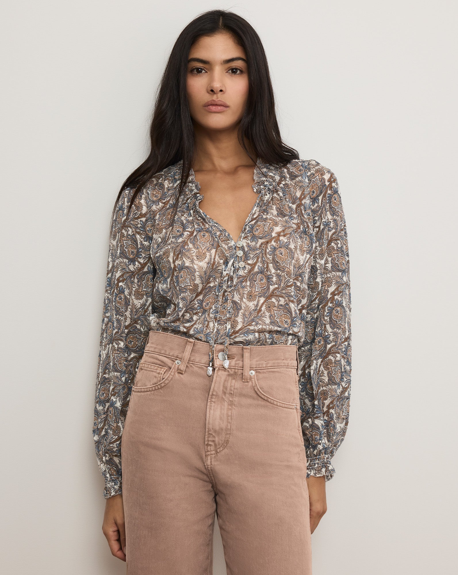 Veronica Beard Hickory Silk Blouse - Dove White Multi