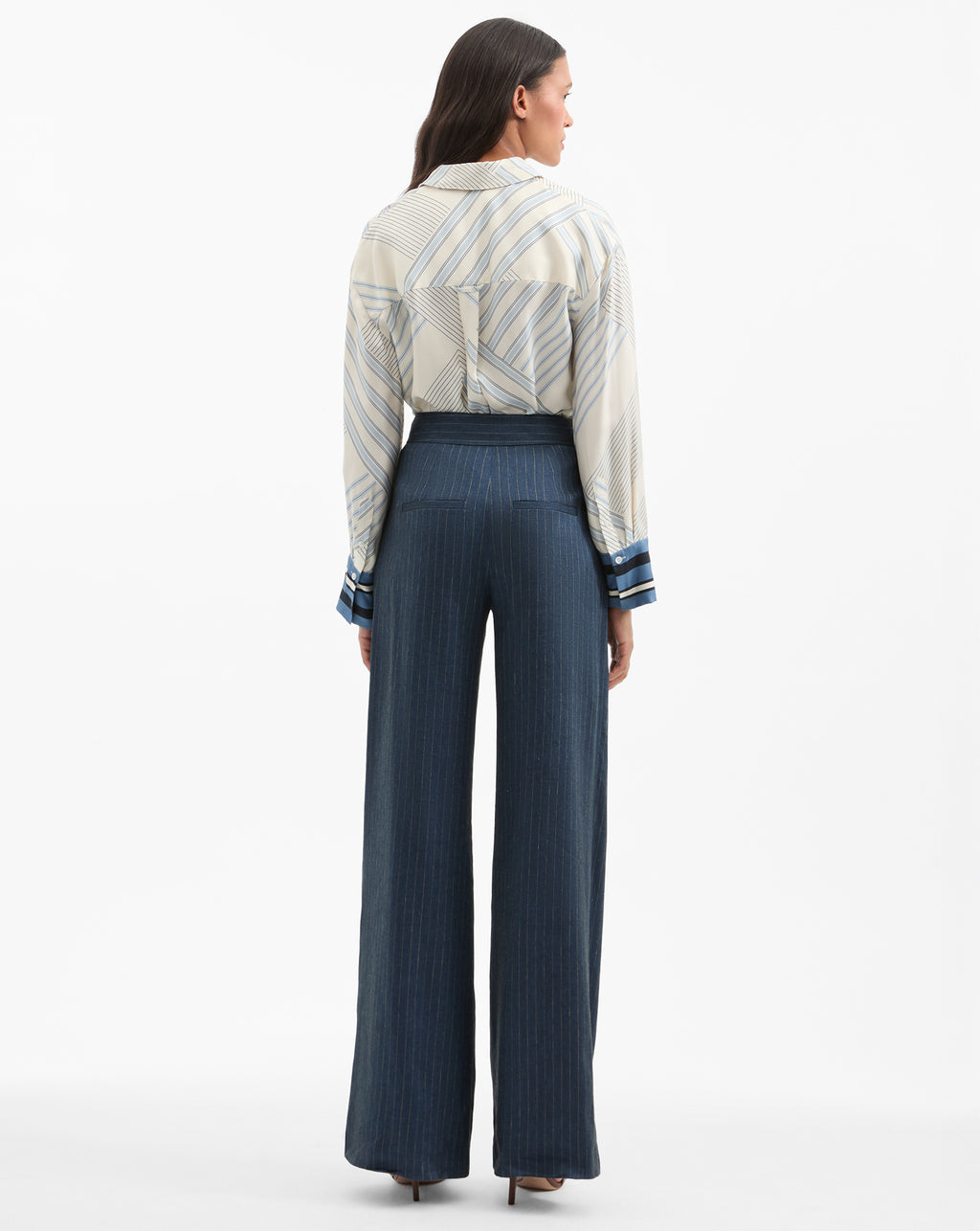 Veronica Beard Delila Silk Blouse - Dove White/Blue Lake Multi