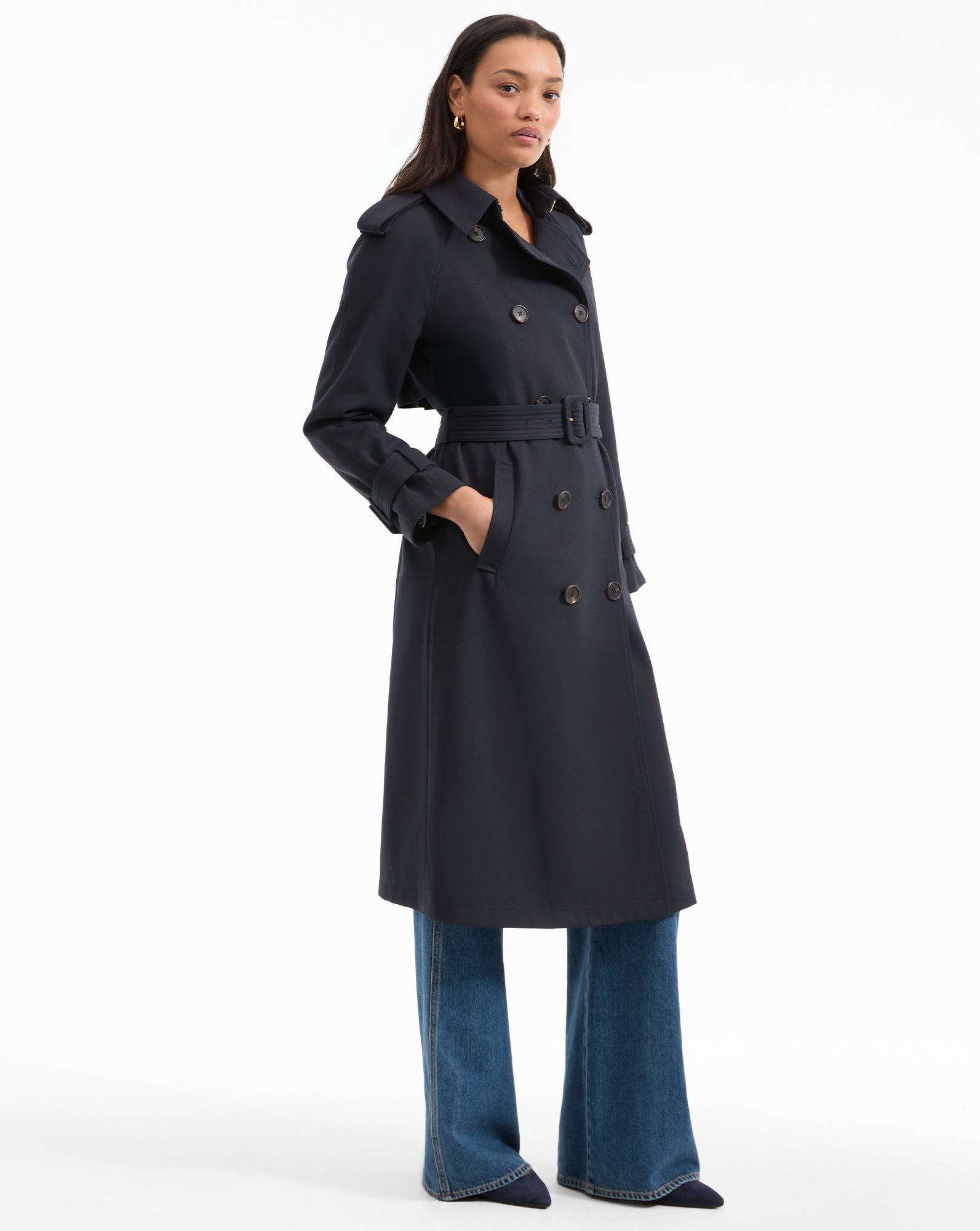 Conneley Dickey Trench Coat in Navy | Veronica Beard