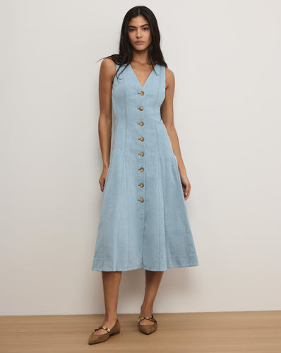 Veronica Beard Lou Pleated Midi Dress - Blue Mirage