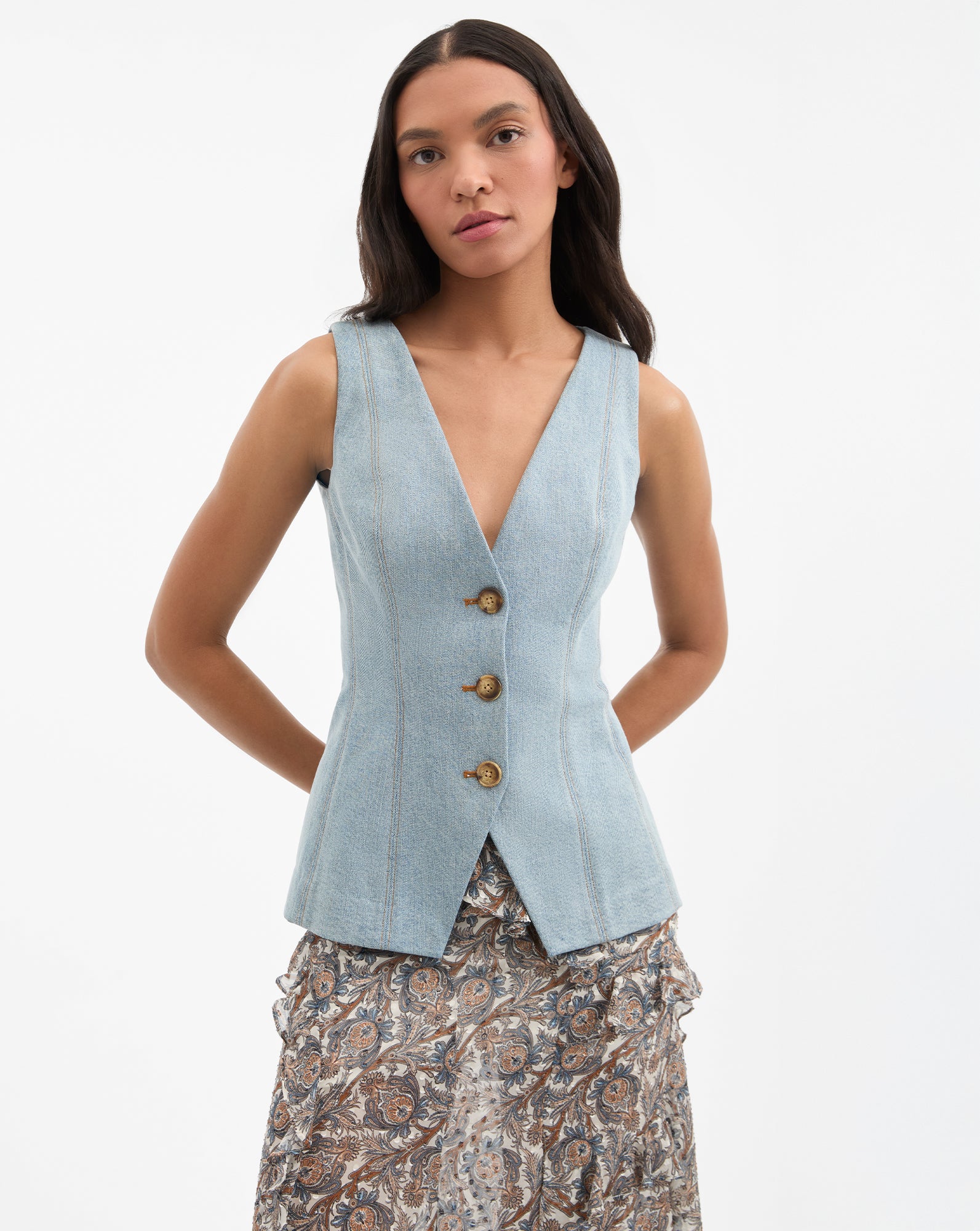Veronica Beard Avalina Denim Vest - Blue Mirage